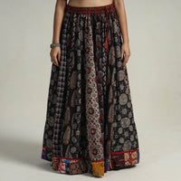 Multicolor - Kutch Block Printed 24 Kali Cotton Long Skirt 31