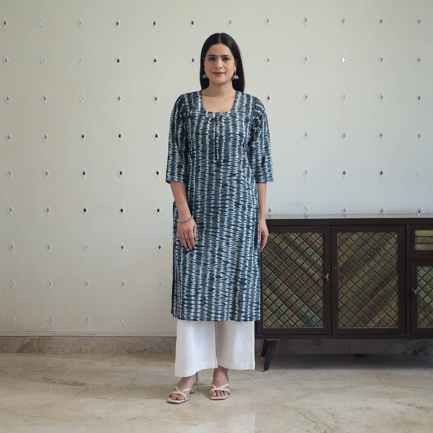 Black - Tie & Dye Cotton Straight Shibori Kurta 06