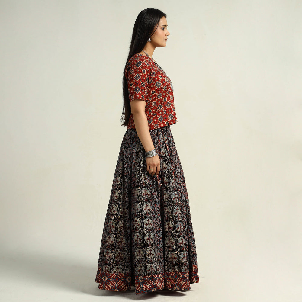 Black - Kutch Block Printed 24 Kali Cotton Long Skirt 19