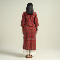 Red - with Butta Ajrakh Hand Block Printed Cotton Straight Kurta