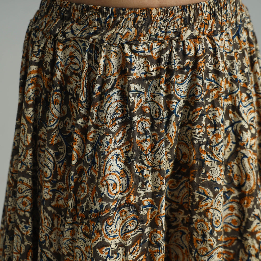 Multicolor - Hand Block Printed Cotton Long Kalamkari Skirt 17