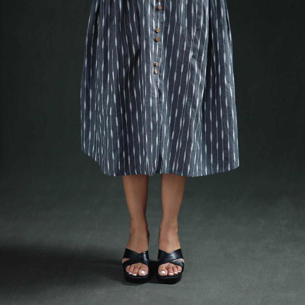 Pochampally Ikat Cotton Sleeveless Buttoned Down Long Dress for Women 11