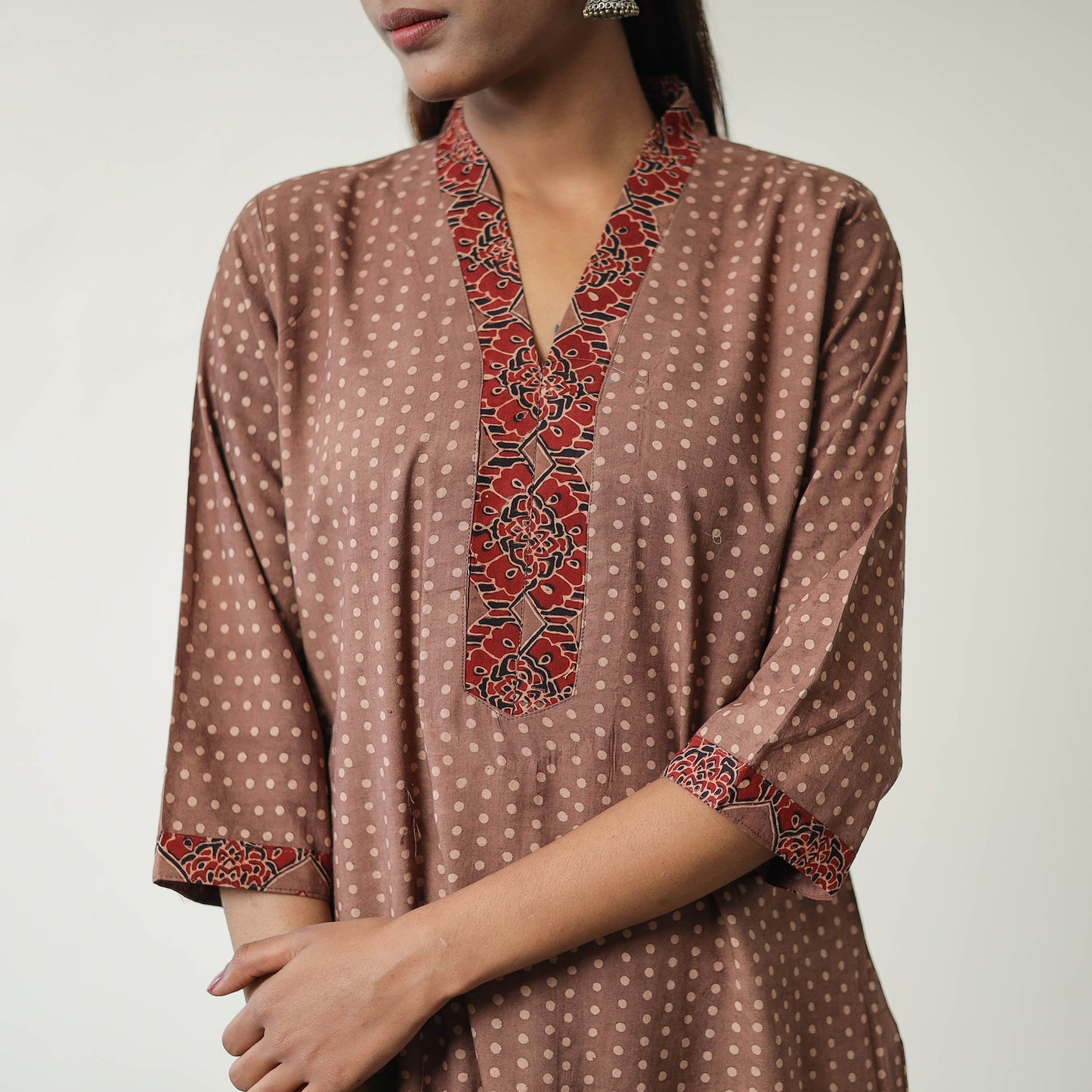 Brown - Block Printed Cotton Straight Ajrakh Kurta 21