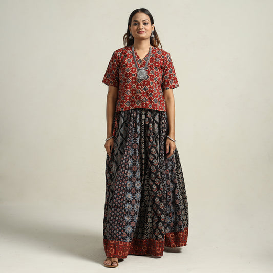 Ajrakh Block Printed 24 Kali Patchwork Cotton Long Skirt 16