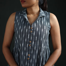 Pochampally Ikat Cotton Sleeveless Buttoned Down Long Dress for Women 11