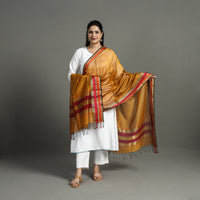 Brown - Handloom Silk Cotton Resham Border Maheshwari Dupatta 26