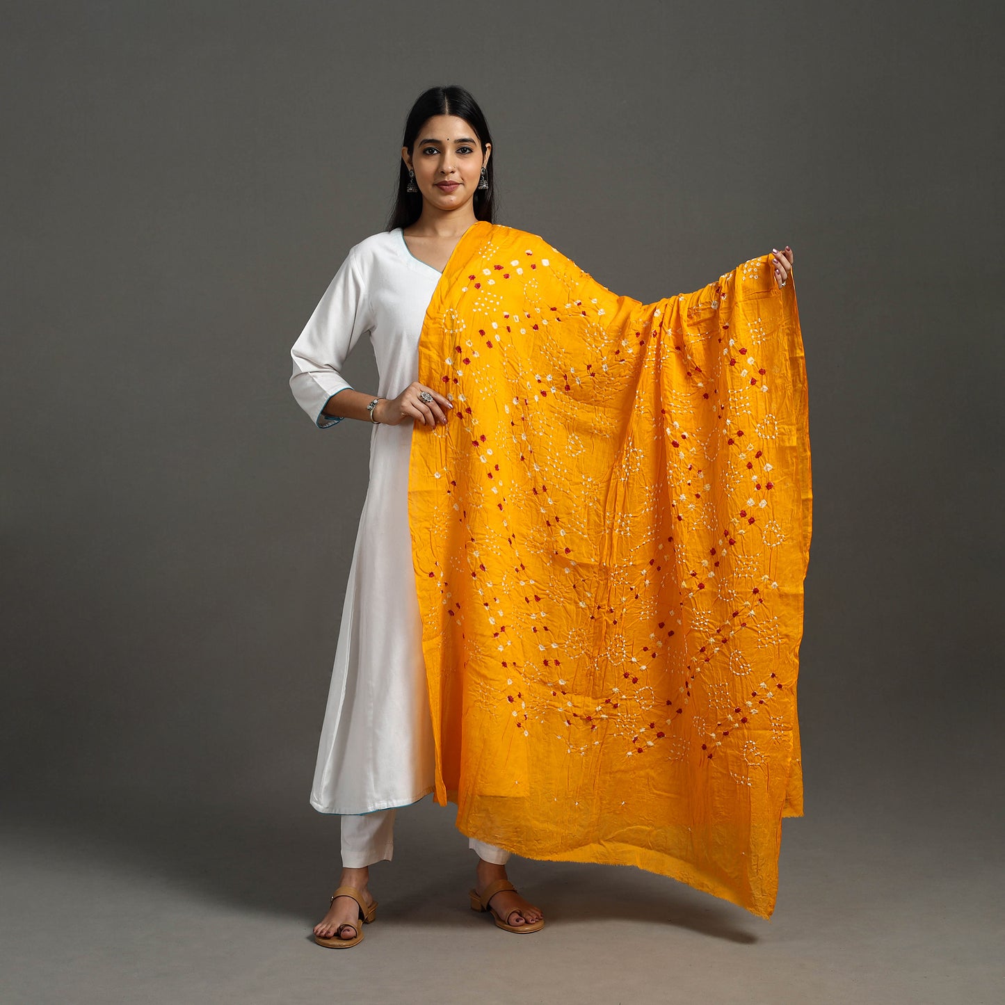 Orange - Kutch Tie & Dye Cotton Bandhani Dupatta 03