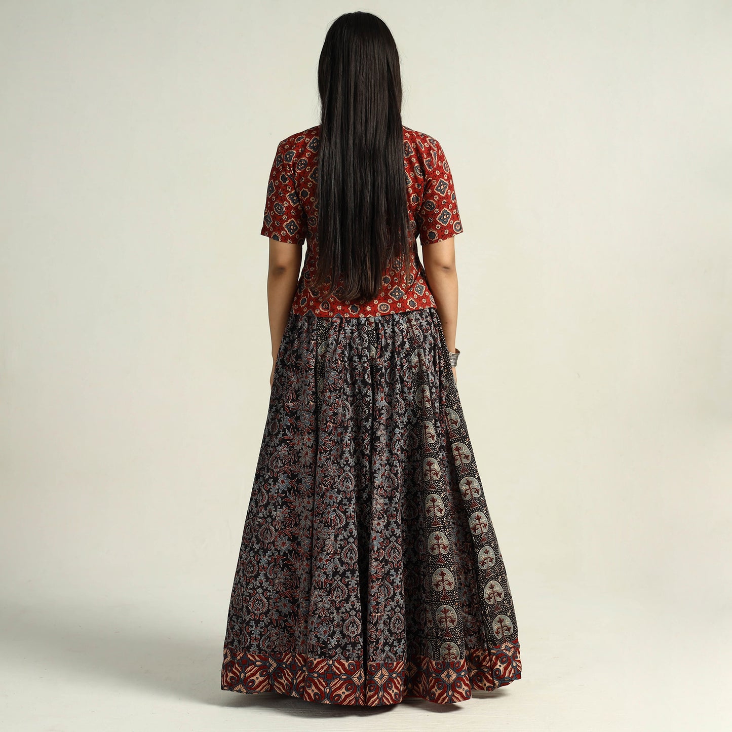 Black - Kutch Block Printed 24 Kali Cotton Long Skirt 19