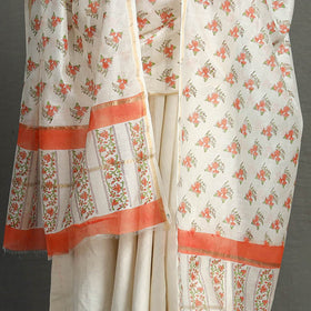  Orange Block Printed Chanderi Silk Sanganeri Dupatta