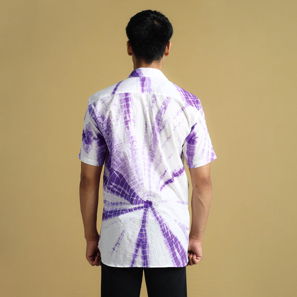 Purple - Shibori Tie-Dye Cotton Men Half Sleeve Shirt 03