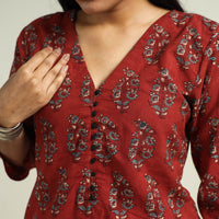 Red - with Butta Ajrakh Hand Block Printed Cotton Straight Kurta