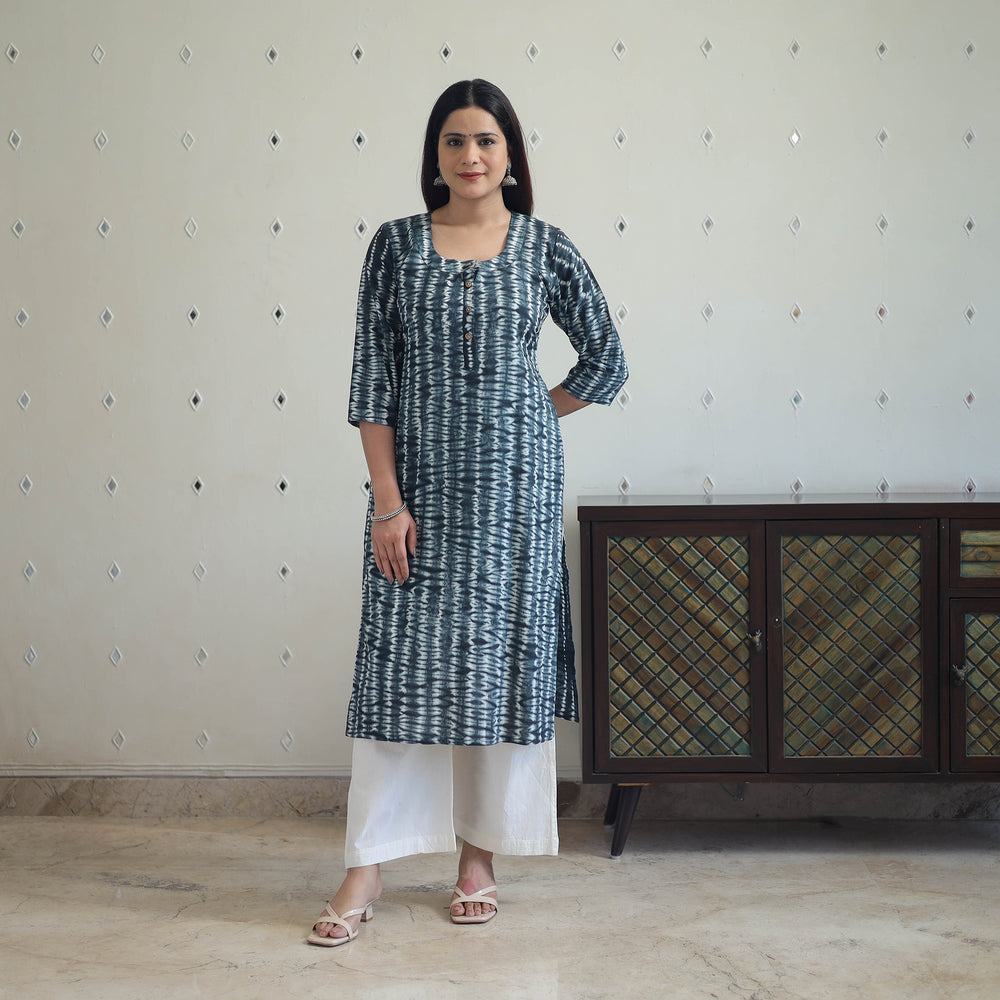 Black - Tie & Dye Cotton Straight Shibori Kurta 06