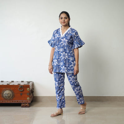 Blue - Block Printed Cotton Sanganeri Co-Ord Set 01