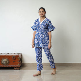 Blue - Block Printed Cotton Sanganeri Co-Ord Set 01