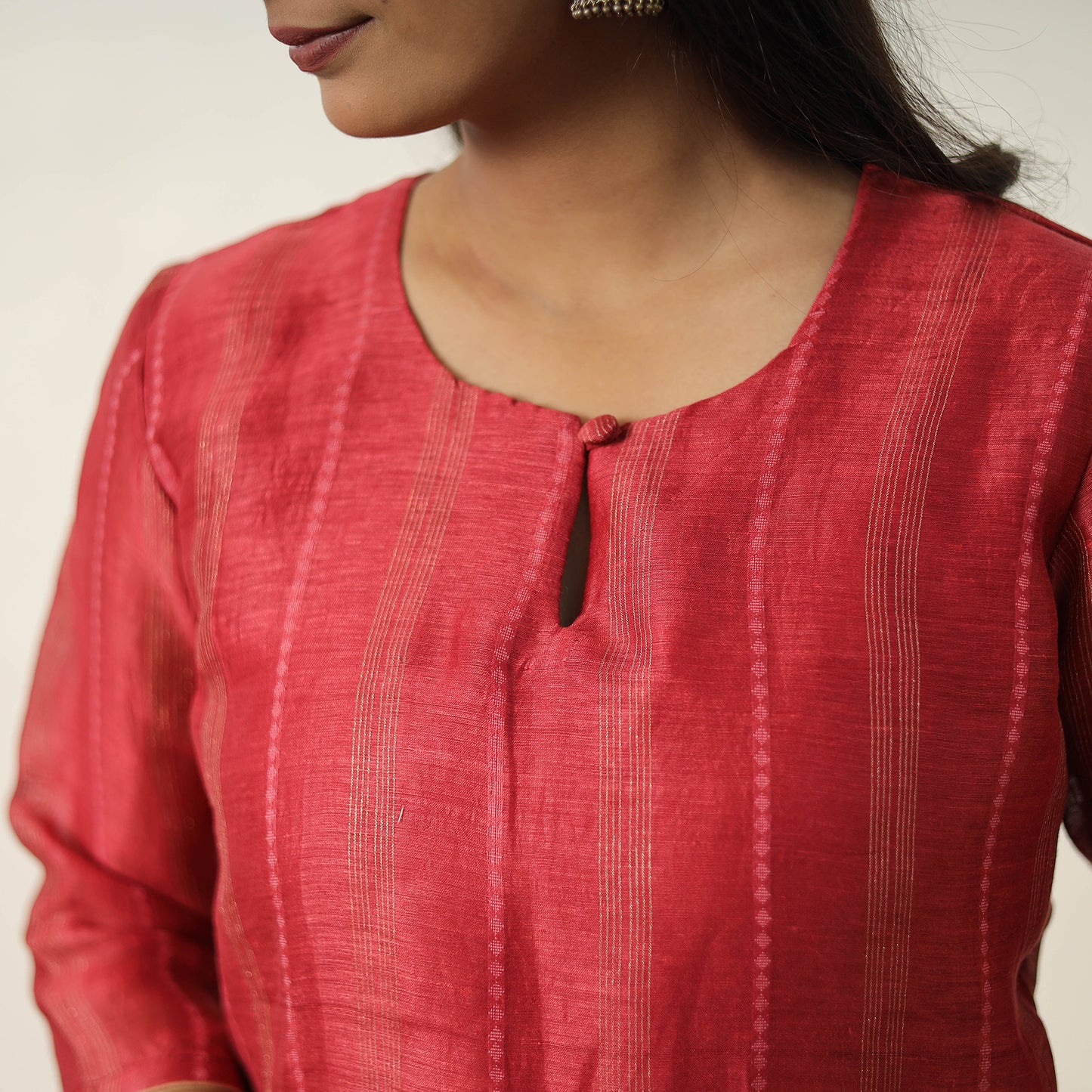 Red - Elegant Linen Silk Handloom Plain Kurta Set 08