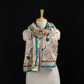 Beige - Ranihati Chanderi Silk Hand Embroidered Stole 65