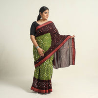 Green - Kutch Tie-Dye Cotton Bandhani Saree with Blouse Piece 47