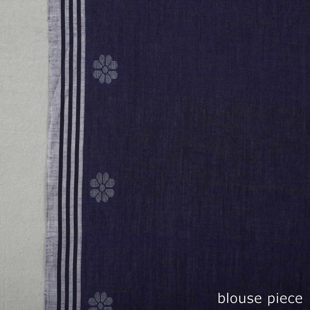 Blue - Handloom Cotton Phulia Jamdani Saree with Tassels 30