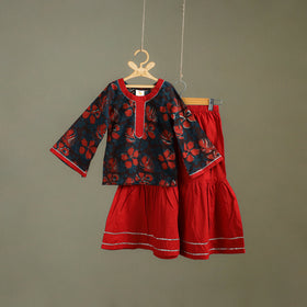 Girls Gota Work Bagru Block Print Cotton Kurta with Sharara Set (3-4 Years) 51