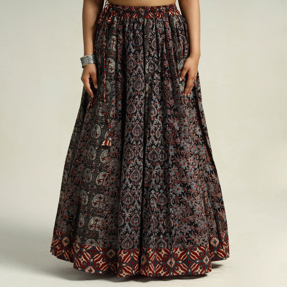 Black - Kutch Block Printed 24 Kali Cotton Long Skirt 19