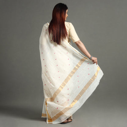 White - Traditional Venkatagiri Handloom Cotton Thread & Zari Buti Saree 29