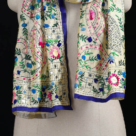 Beige - Ranihati Chanderi Silk Hand Embroidered Stole 66