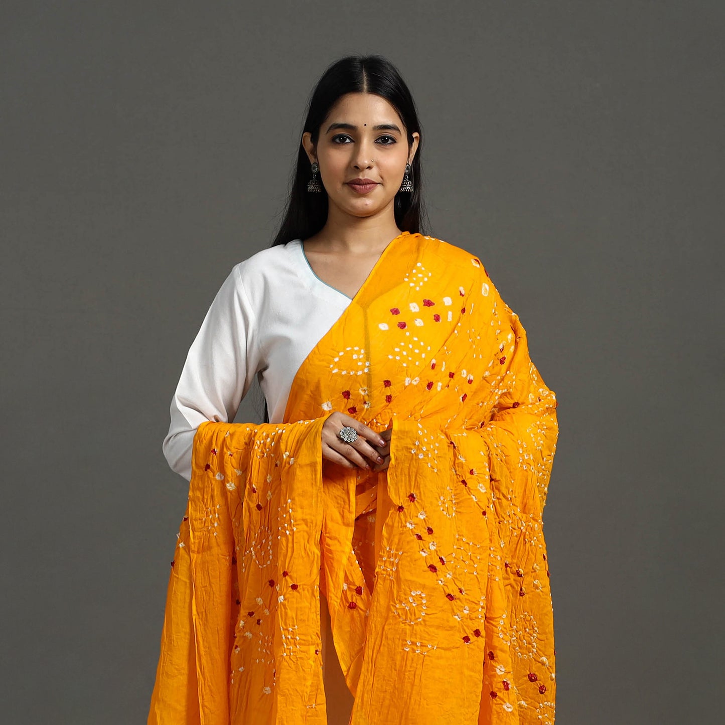 Orange - Kutch Tie & Dye Cotton Bandhani Dupatta 03