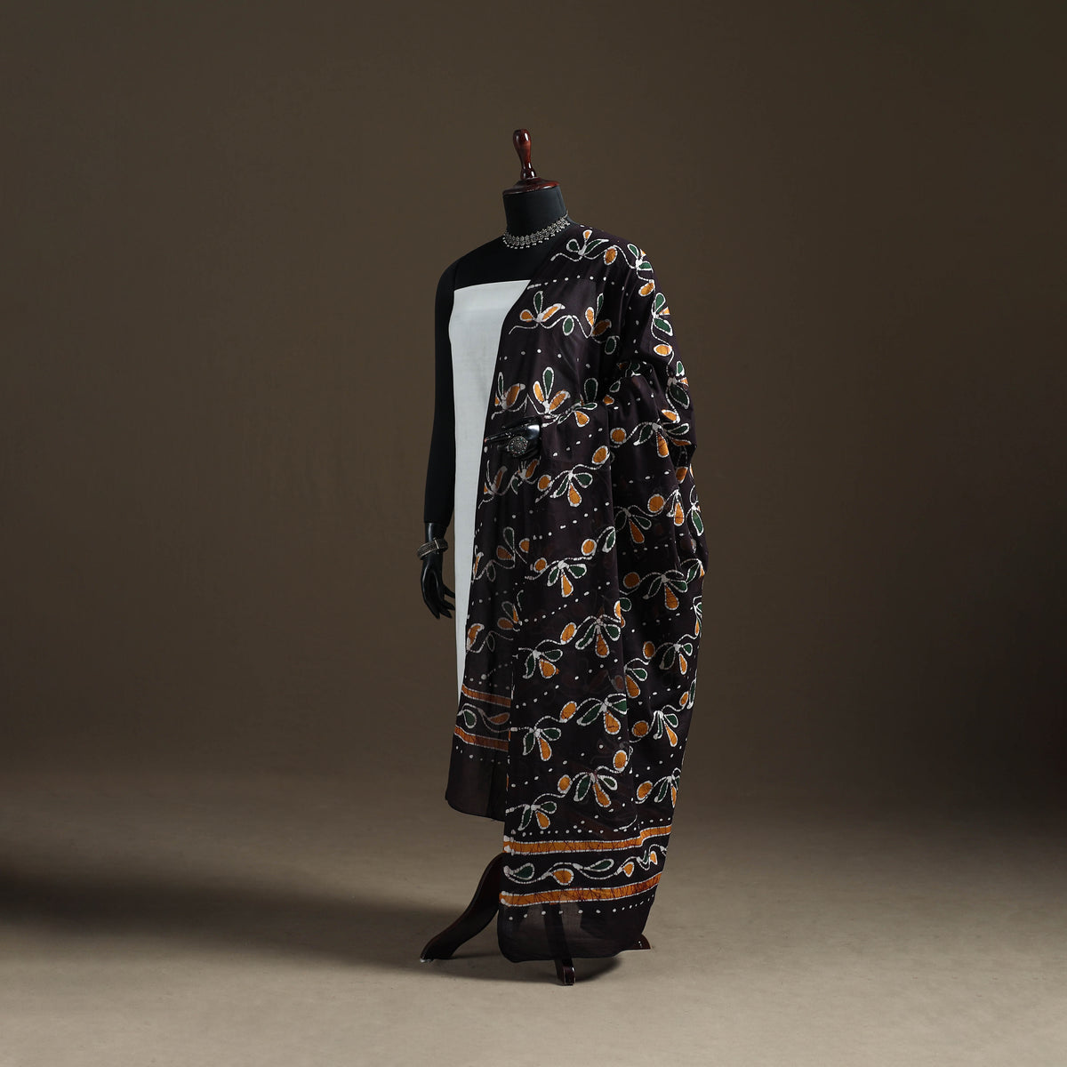 Black - hand batik print cotton dupatta 38 - handcrafted