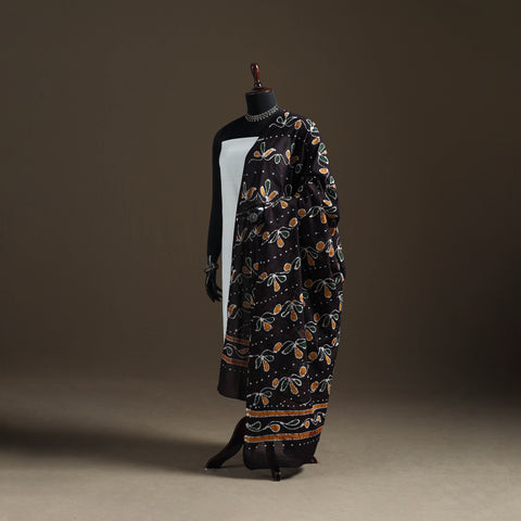 Black - Hand Batik Print Cotton Dupatta 38