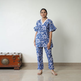 Blue - Block Printed Cotton Sanganeri Co-Ord Set 01
