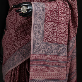 Handwoven Merino Wool Natural Dyed Hand Block Bagh Print Saree 03