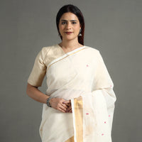 White - Traditional Venkatagiri Handloom Cotton Thread & Zari Buti Saree 29