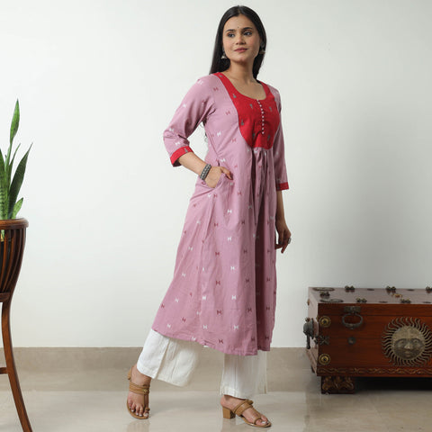 Purple - Jacquard Cotton A-Line Kurta 01