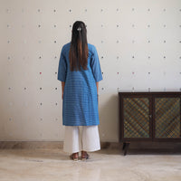 Blue - Handwoven Angrakha Checks Cotton Kurta 41