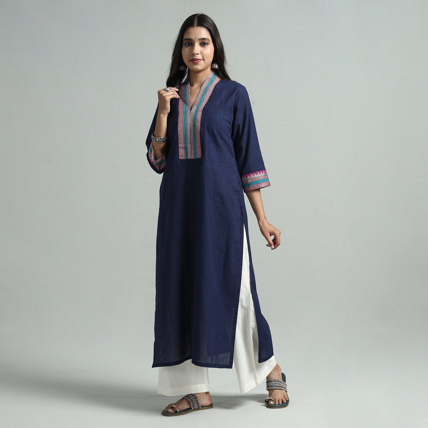 Navy Blue - Dharwad Cotton Straight Kurta