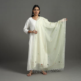  Light Yellow Hand Embroidery Cotton Kota Doria Dupatta