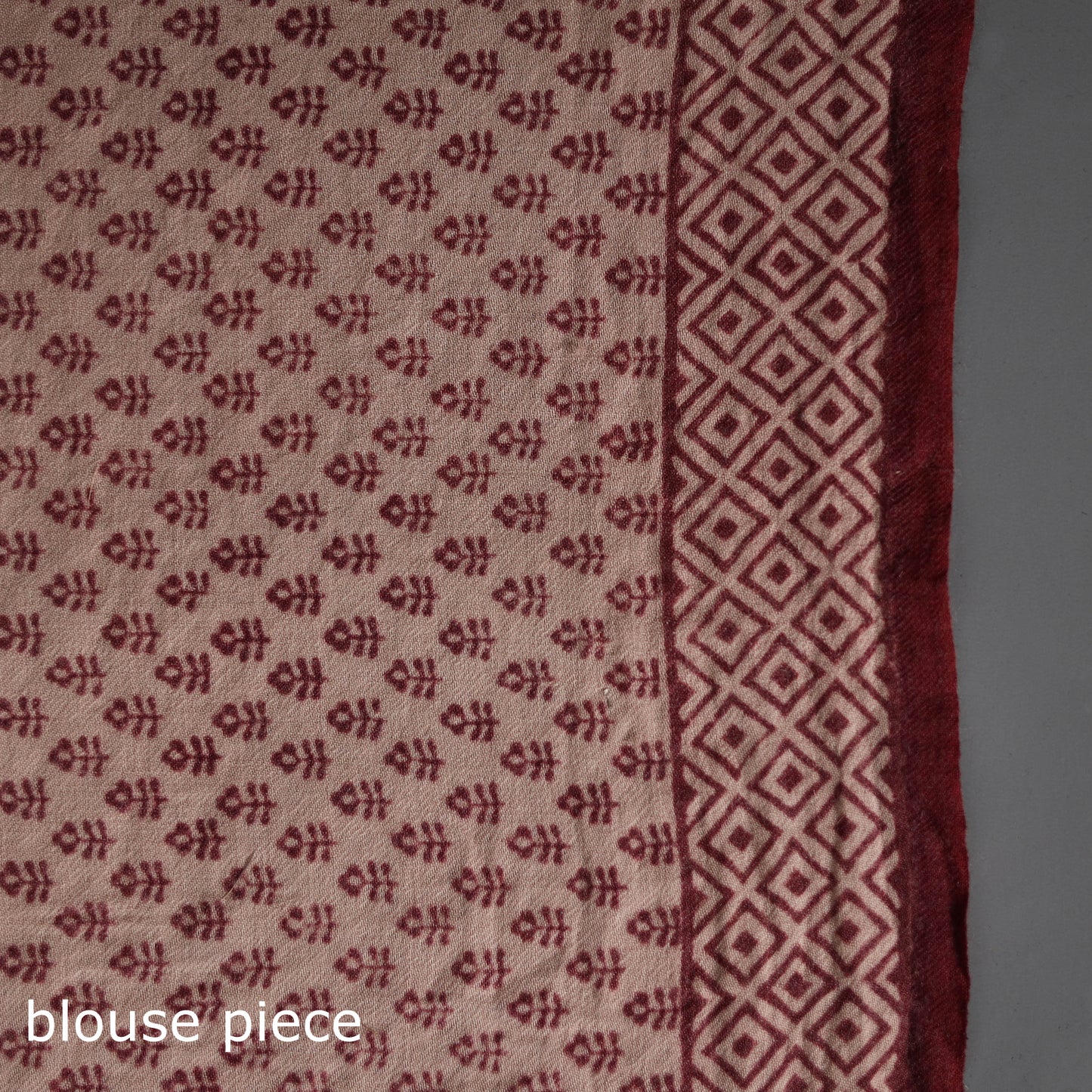 Red - Handwoven Merino Wool Bagh Block Print Saree 07