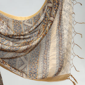 Brown Original Pedana Kalamkari Block Print Chanderi Silk Saree