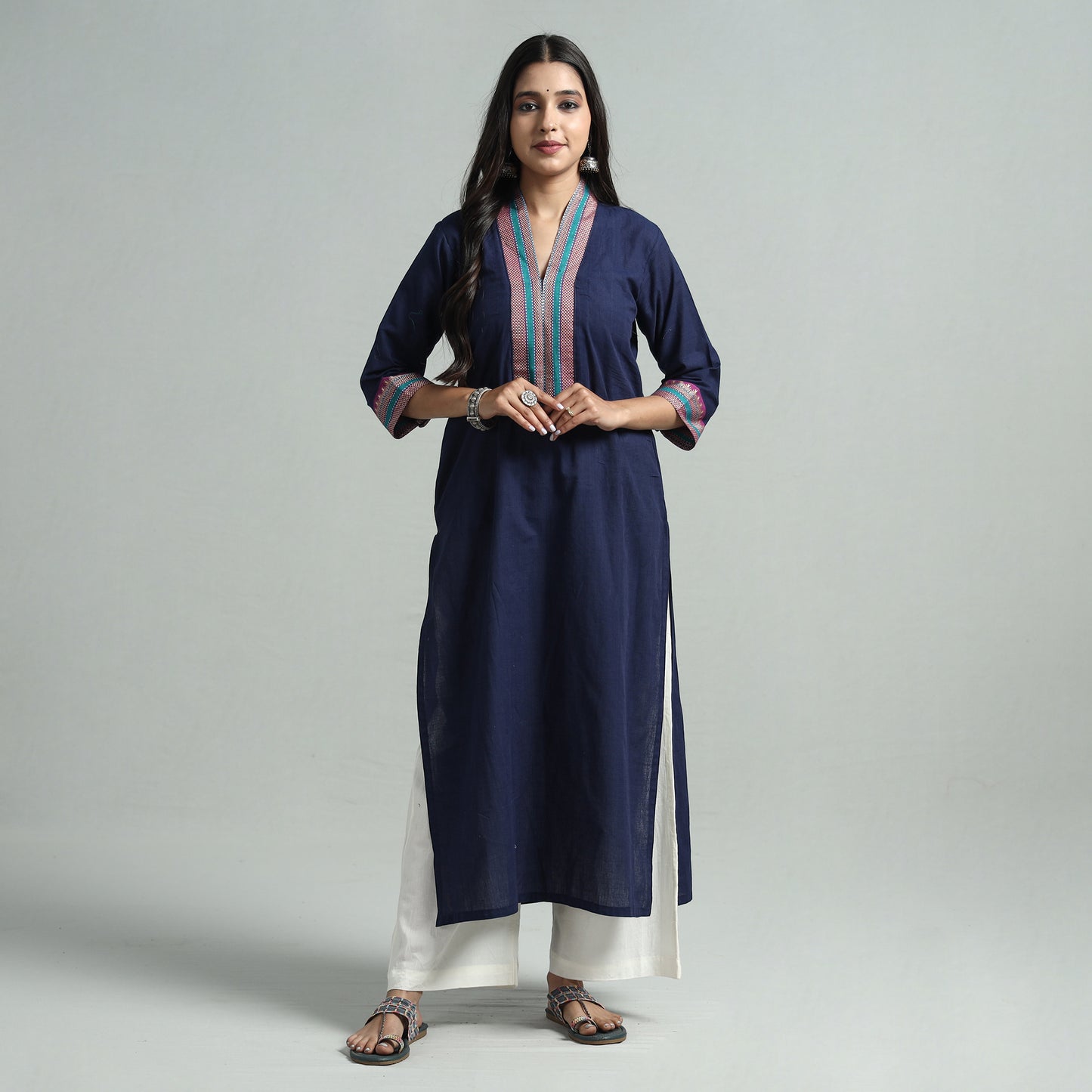 Navy Blue - Dharwad Cotton Straight Kurta