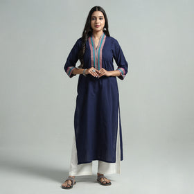 Navy Blue - Dharwad Cotton Straight Kurta