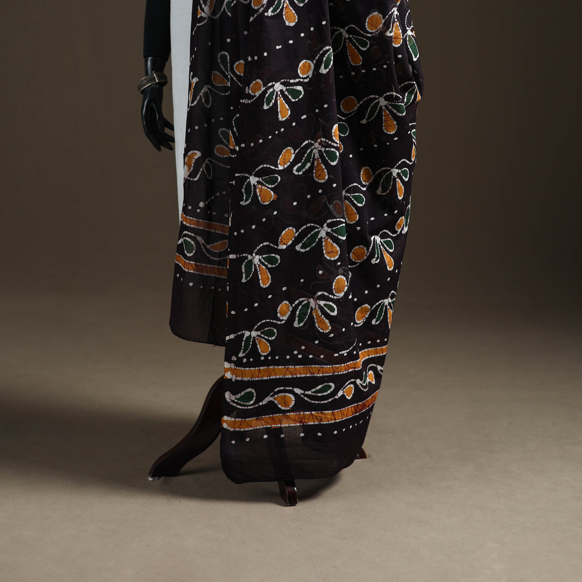 Black - hand batik print cotton dupatta 38 - handcrafted