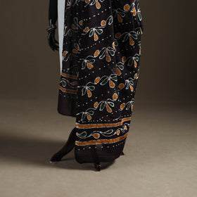 Black - hand batik print cotton dupatta 38 - handcrafted