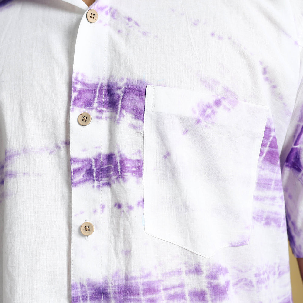 Purple - Shibori Tie-Dye Cotton Men Half Sleeve Shirt 03