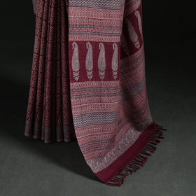 Handwoven Merino Wool Natural Dyed Hand Block Bagh Print Saree 03