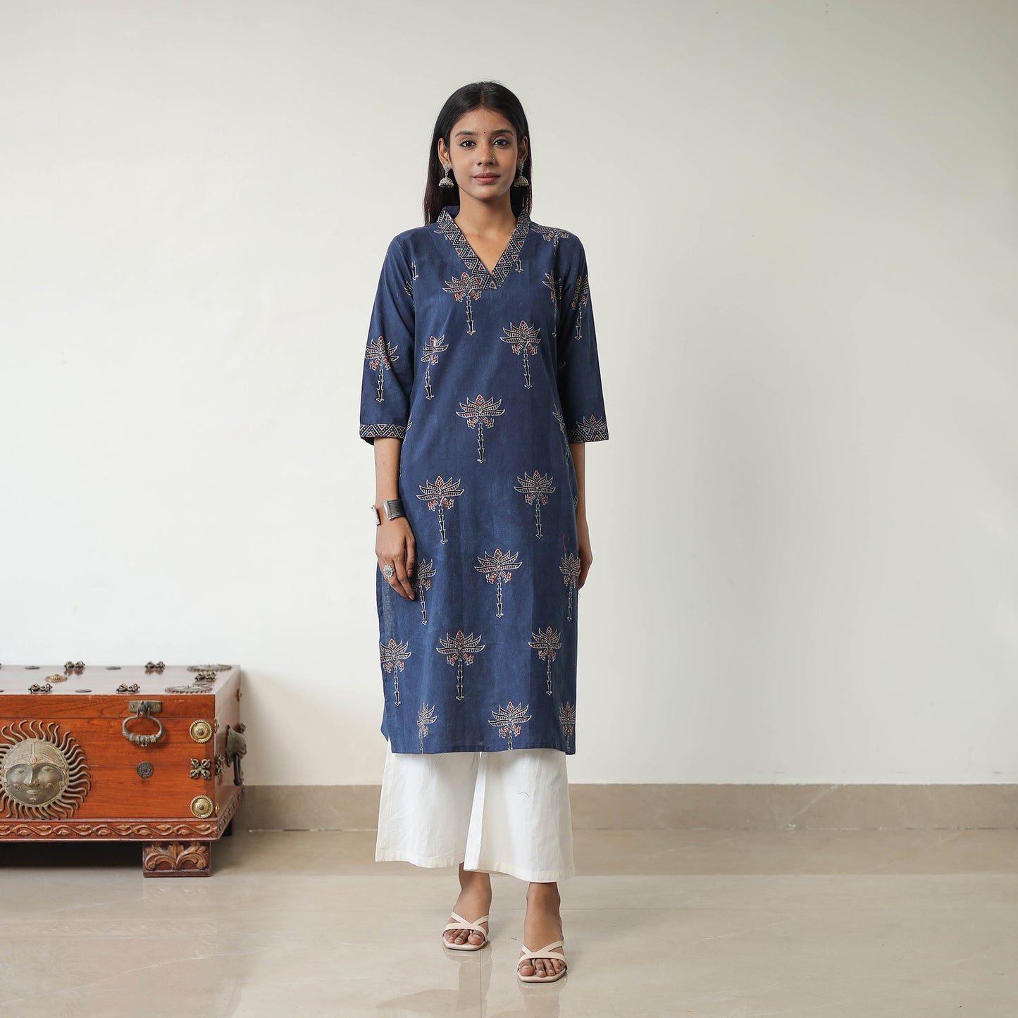 Blue - Block Printed Cotton Straight Ajrakh Kurta 20