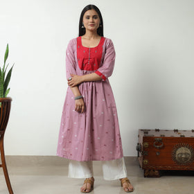 Purple - Jacquard Cotton A-Line Kurta 01