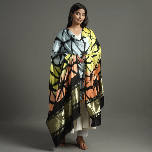 Multicolor - Shibori Clamp Dyed Modal Silk Dupatta with Zari Border 30