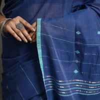 Blue - Jamdani Buti Zari Stripe Cotton Handloom Saree 79