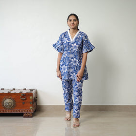 Blue - Block Printed Cotton Sanganeri Co-Ord Set 01