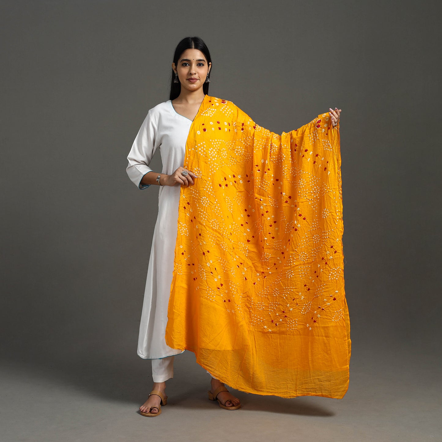 Orange - Kutch Tie & Dye Cotton Bandhani Dupatta 04